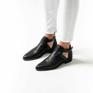 Freda Salvador Spark black snake leather high vamp D’orsay loafer bootie